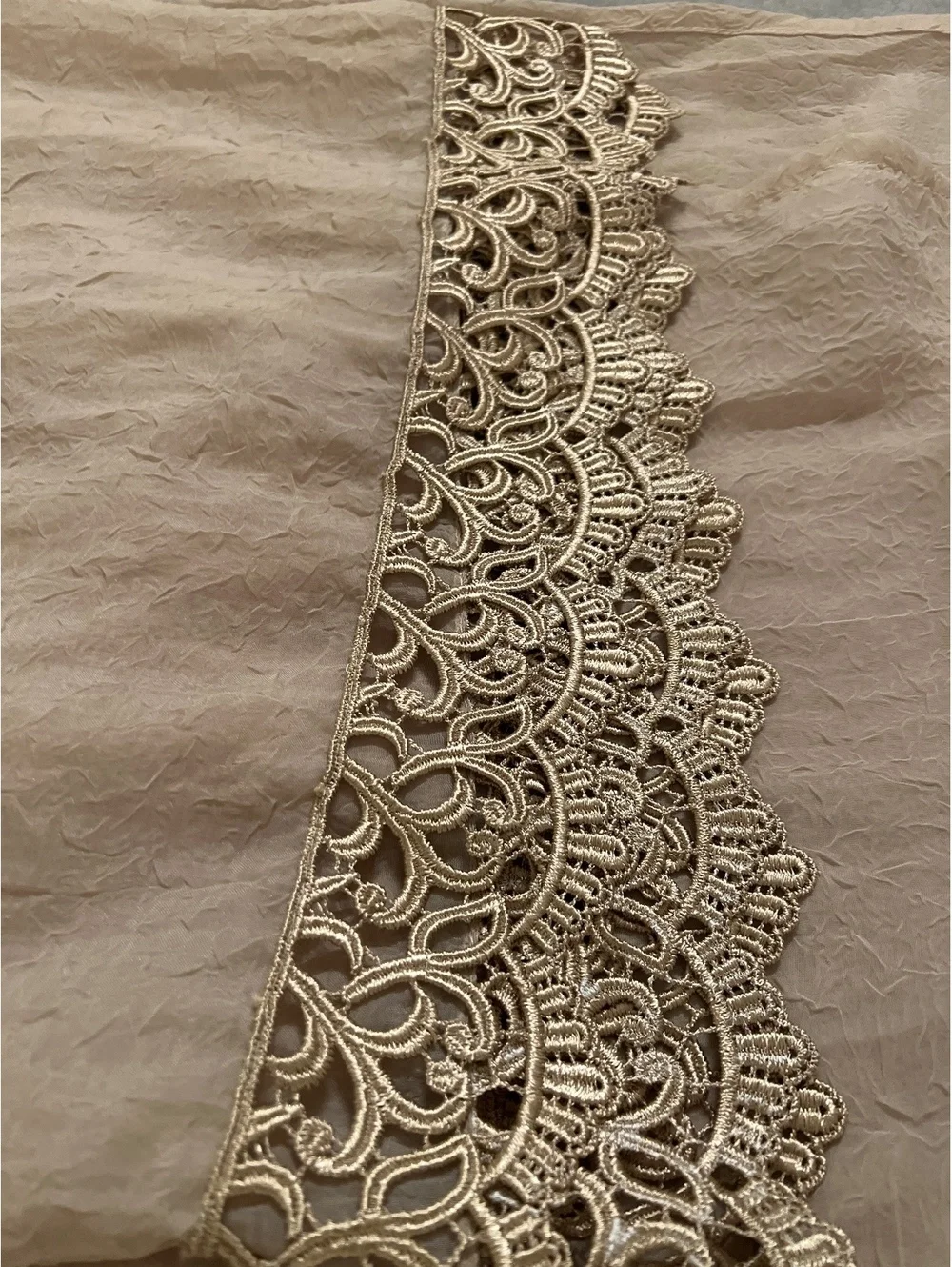 L'ART Beige shower curtain with Intricate Lace Trim